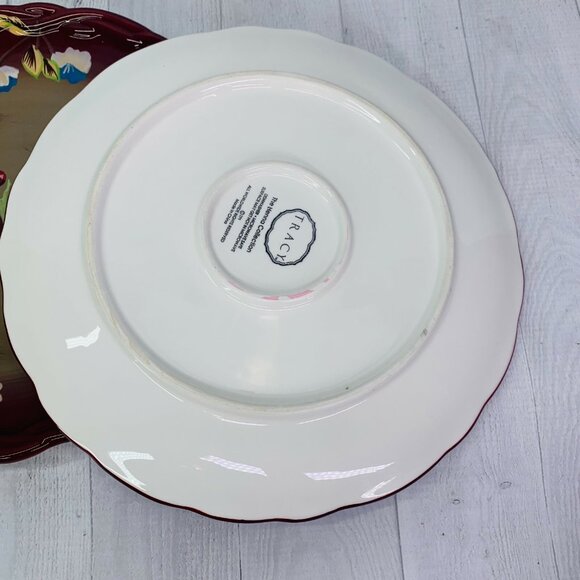 Tracy Porter HENNA COLLECTION Red Berries Rope Edge Stoneware Dinner Plate Set 3 - Picture 5 of 9